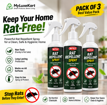 Mitex Rat Repellent Spray – Pack of 3 | Natural Rat Protection for Home, Car & Office.